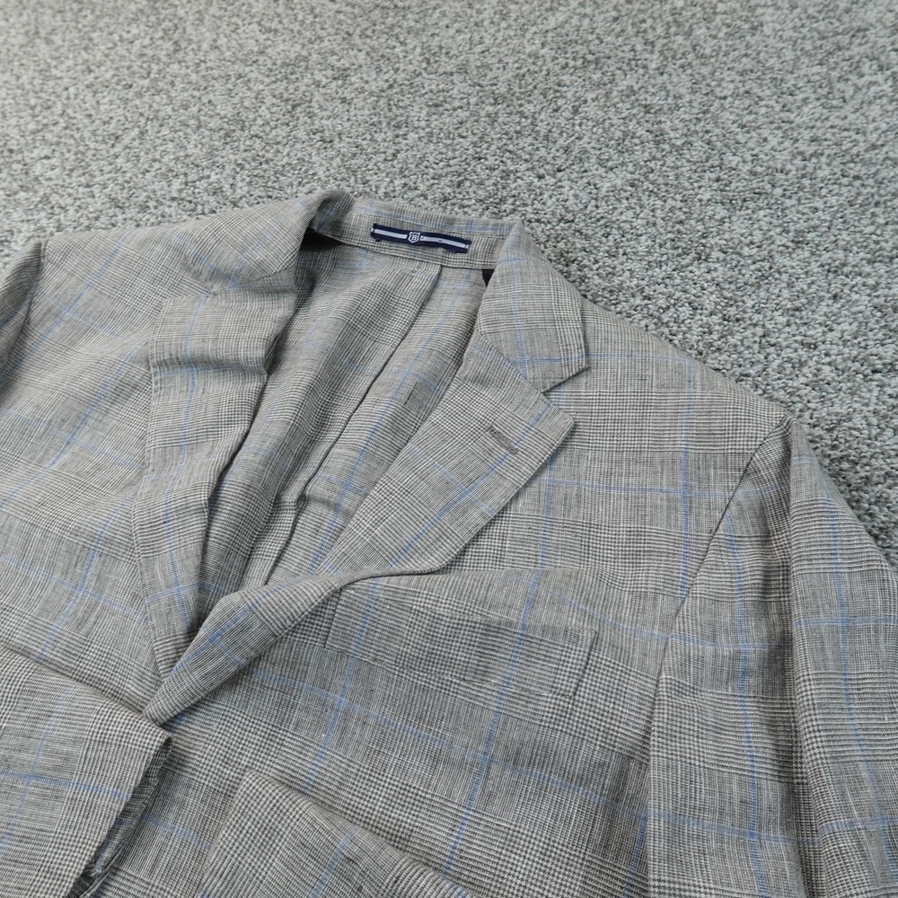 Breuer Blazer Mens 50 EU Gray Plaid Linen Button Sport‎ Coat Suit Jacket Italy
